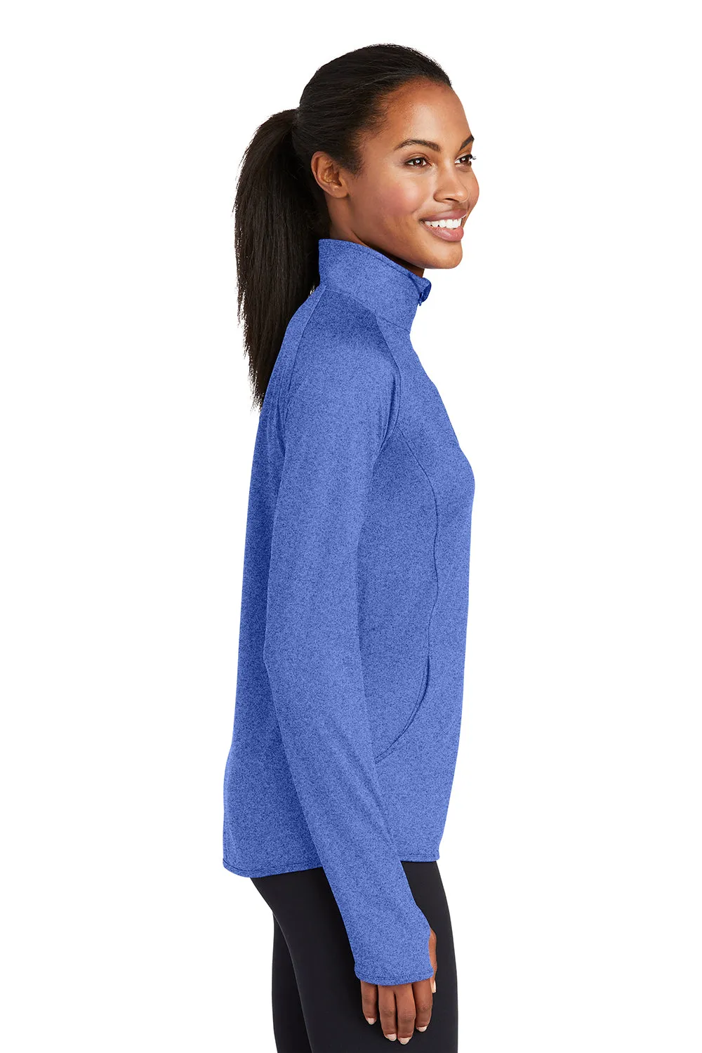 Sport-Tek Womens Sport-Wick Moisture Wicking 1/4 Zip Sweatshirt w/ Pouch Pocket - Heather True Royal Blue