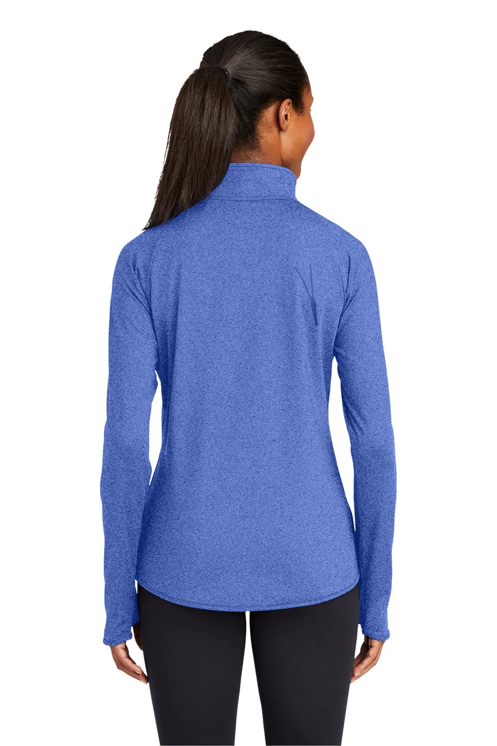 Sport-Tek Womens Sport-Wick Moisture Wicking 1/4 Zip Sweatshirt w/ Pouch Pocket - Heather True Royal Blue