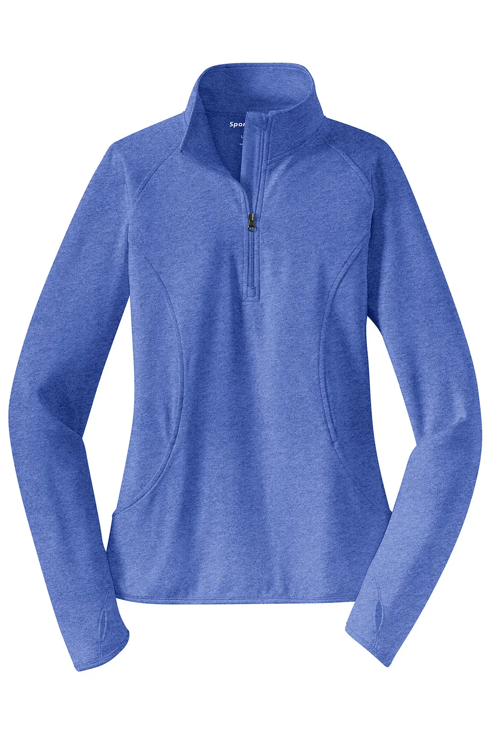 Sport-Tek Womens Sport-Wick Moisture Wicking 1/4 Zip Sweatshirt w/ Pouch Pocket - Heather True Royal Blue