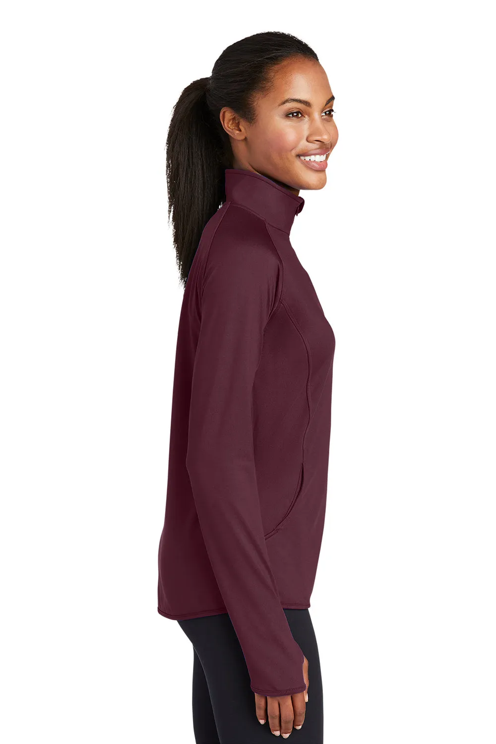 Sport-Tek Womens Sport-Wick Moisture Wicking 1/4 Zip Sweatshirt w/ Pouch Pocket - Maroon