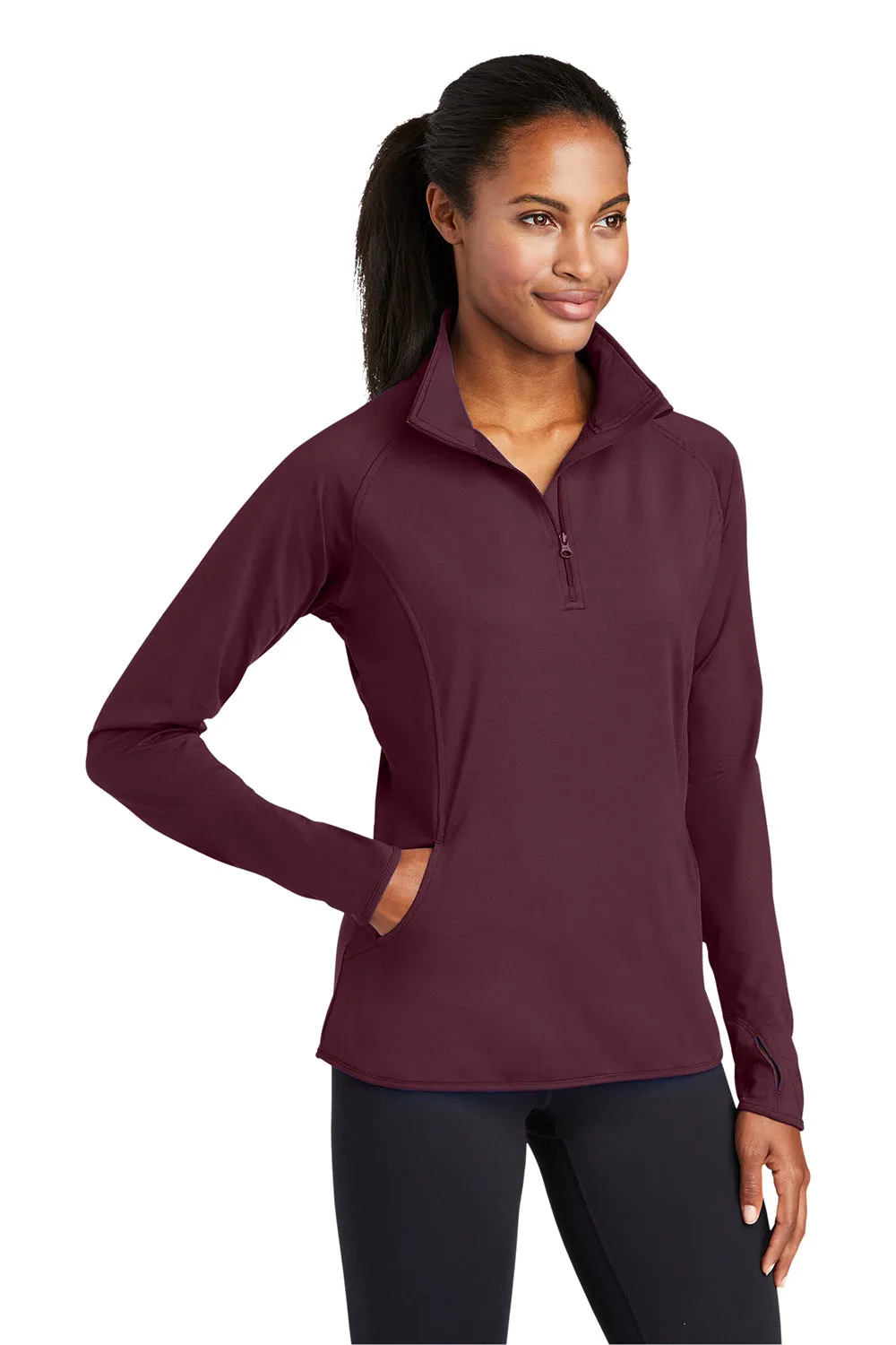 Sport-Tek Womens Sport-Wick Moisture Wicking 1/4 Zip Sweatshirt w/ Pouch Pocket - Maroon