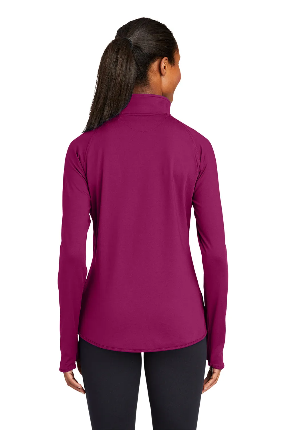 Sport-Tek Womens Sport-Wick Moisture Wicking 1/4 Zip Sweatshirt w/ Pouch Pocket - Pink Rush
