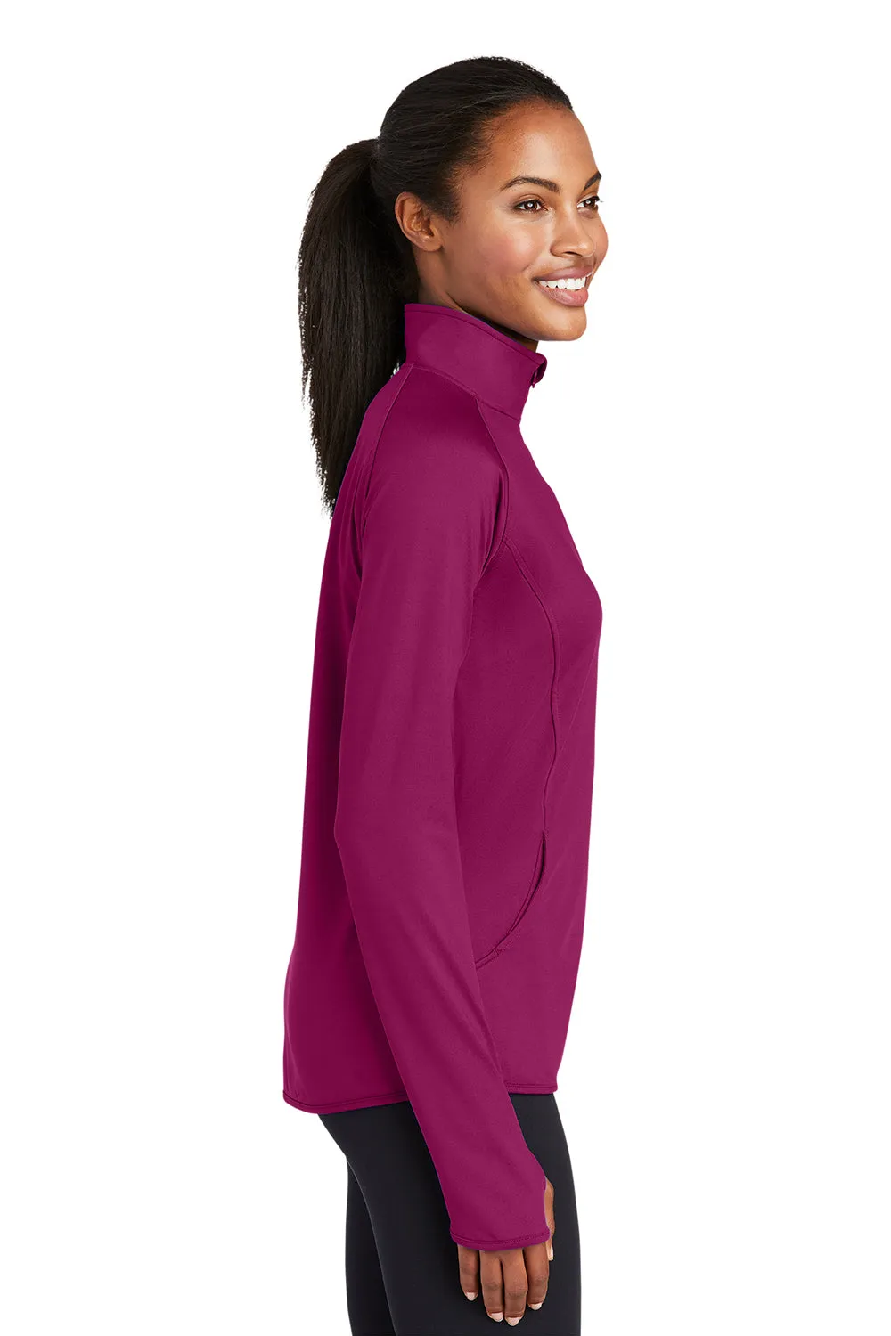 Sport-Tek Womens Sport-Wick Moisture Wicking 1/4 Zip Sweatshirt w/ Pouch Pocket - Pink Rush
