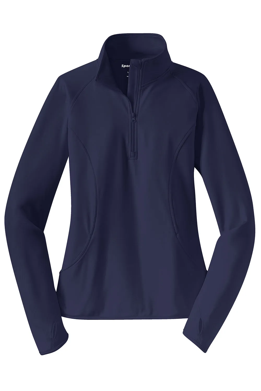 Sport-Tek Womens Sport-Wick Moisture Wicking 1/4 Zip Sweatshirt w/ Pouch Pocket - True Navy Blue