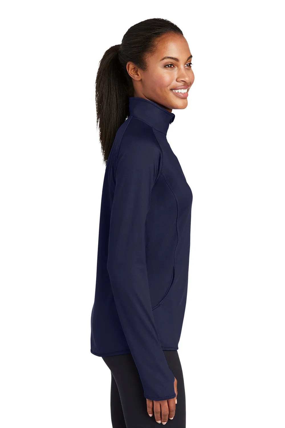 Sport-Tek Womens Sport-Wick Moisture Wicking 1/4 Zip Sweatshirt w/ Pouch Pocket - True Navy Blue