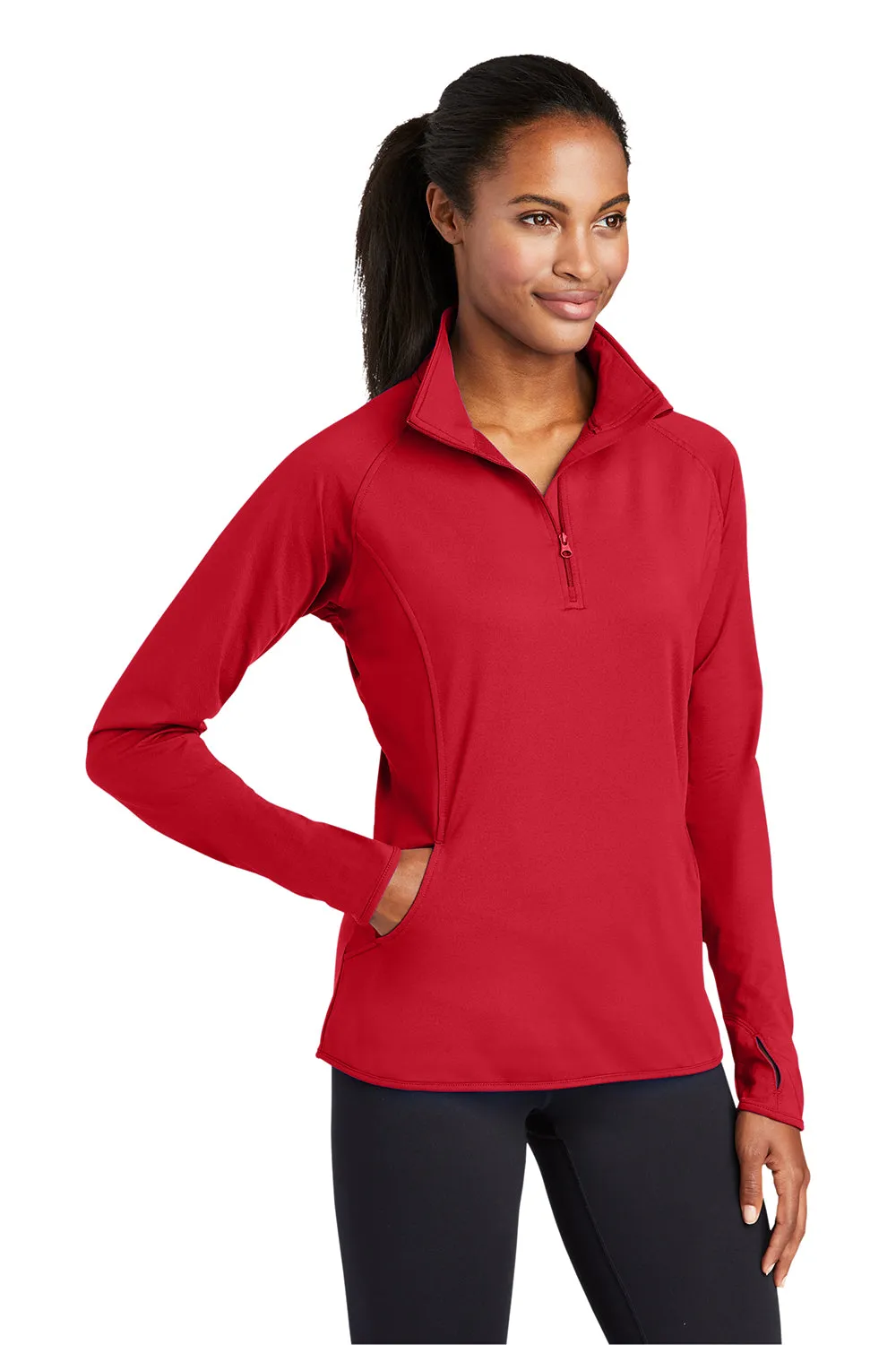 Sport-Tek Womens Sport-Wick Moisture Wicking 1/4 Zip Sweatshirt w/ Pouch Pocket - True Red