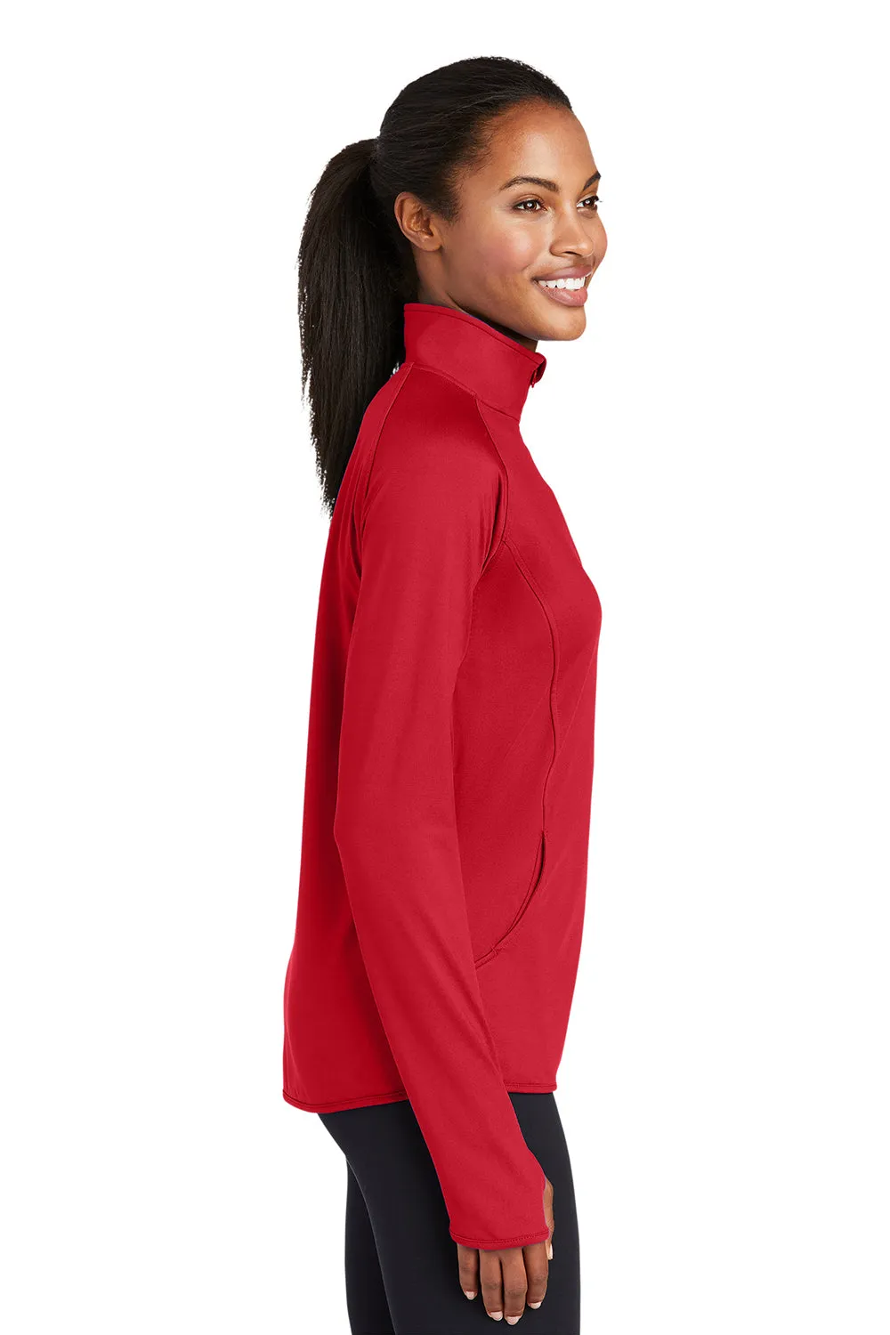 Sport-Tek Womens Sport-Wick Moisture Wicking 1/4 Zip Sweatshirt w/ Pouch Pocket - True Red
