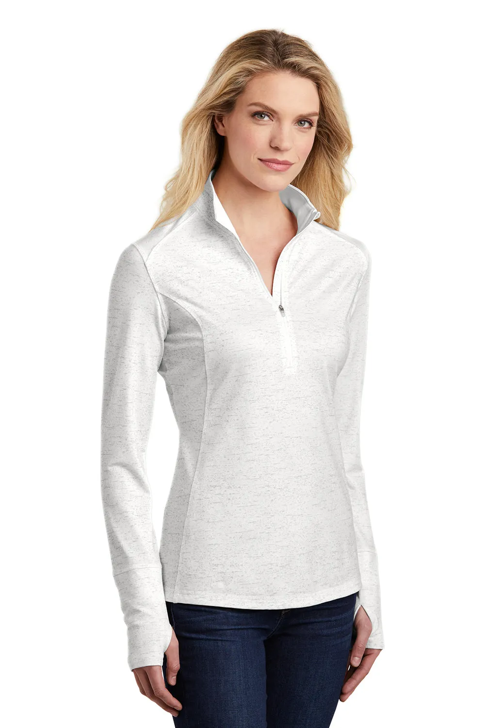 Sport-Tek Womens Sport-Wick Moisture Wicking 1/4 Zip Sweatshirt - White - Closeout