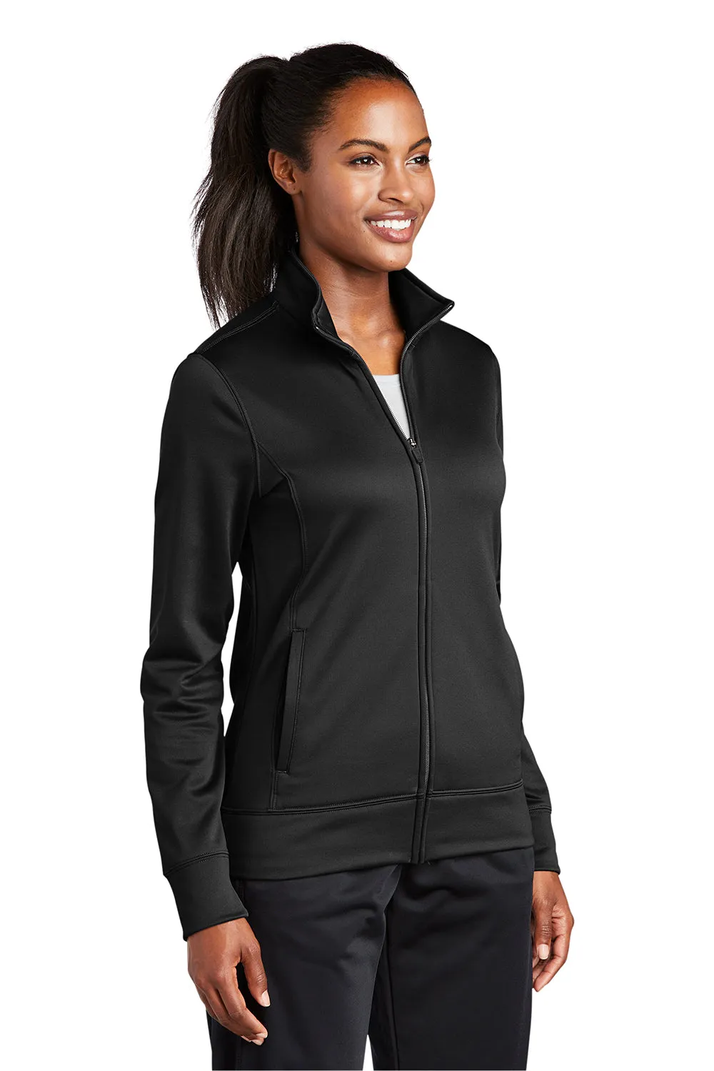 Sport-Tek Womens Sport-Wick Moisture Wicking Fleece Full Zip Sweatshirt w/ Pockets - Black
