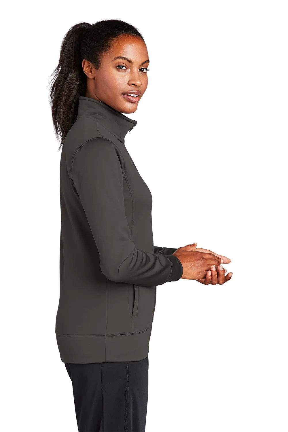 Sport-Tek Womens Sport-Wick Moisture Wicking Fleece Full Zip Sweatshirt w/ Pockets - Iron Grey