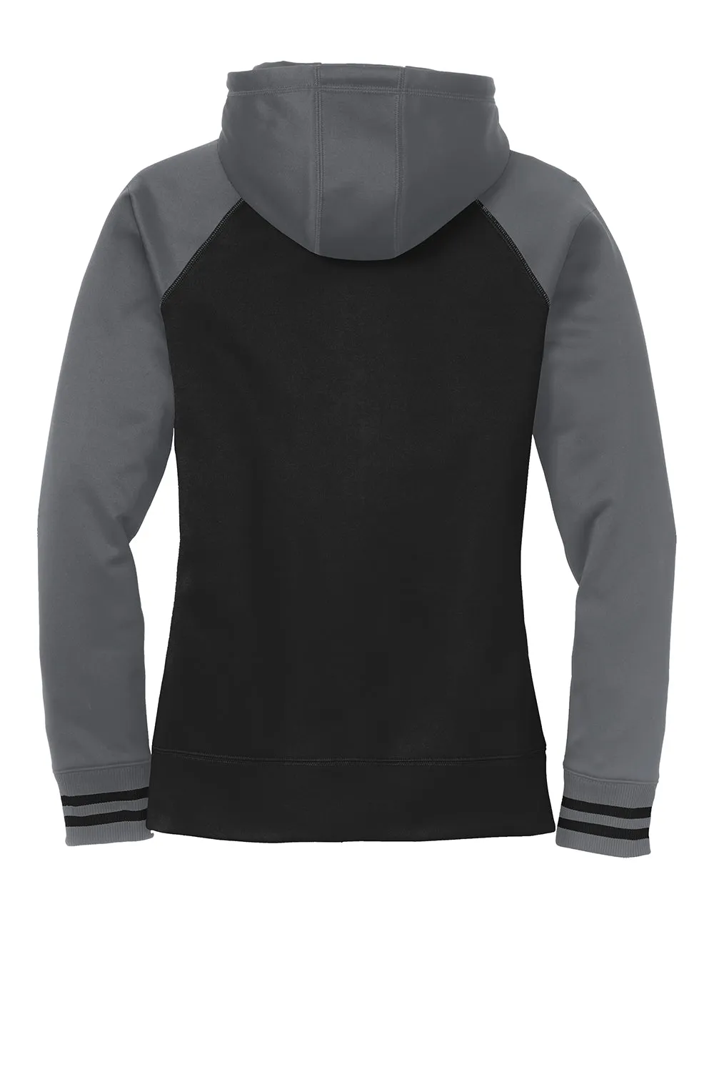 Sport-Tek Womens Sport-Wick Moisture Wicking Fleece Hooded Sweatshirt Hoodie w/ Pockets - Black/Dark Smoke Grey