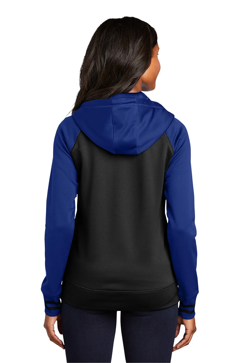 Sport-Tek Womens Sport-Wick Moisture Wicking Fleece Hooded Sweatshirt Hoodie w/ Pockets - Black/True Royal Blue