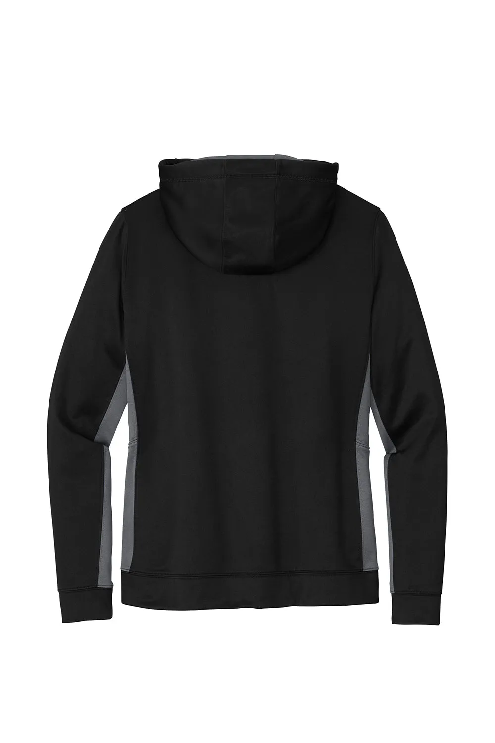 Sport-Tek Womens Sport-Wick Moisture Wicking Fleece Hooded Sweatshirt Hoodie w/ Pouch Pocket - Black/Dark Smoke Grey - Closeout