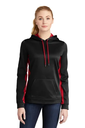 Sport-Tek Womens Sport-Wick Moisture Wicking Fleece Hooded Sweatshirt Hoodie w/ Pouch Pocket - Black/Deep Red - Closeout Clothing Sport-Tek