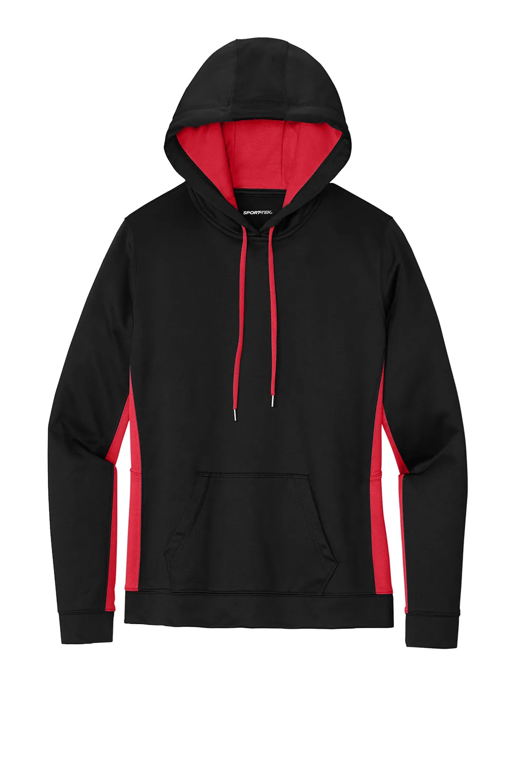 Sport-Tek Womens Sport-Wick Moisture Wicking Fleece Hooded Sweatshirt Hoodie w/ Pouch Pocket - Black/Deep Red - Closeout Clothing Sport-Tek