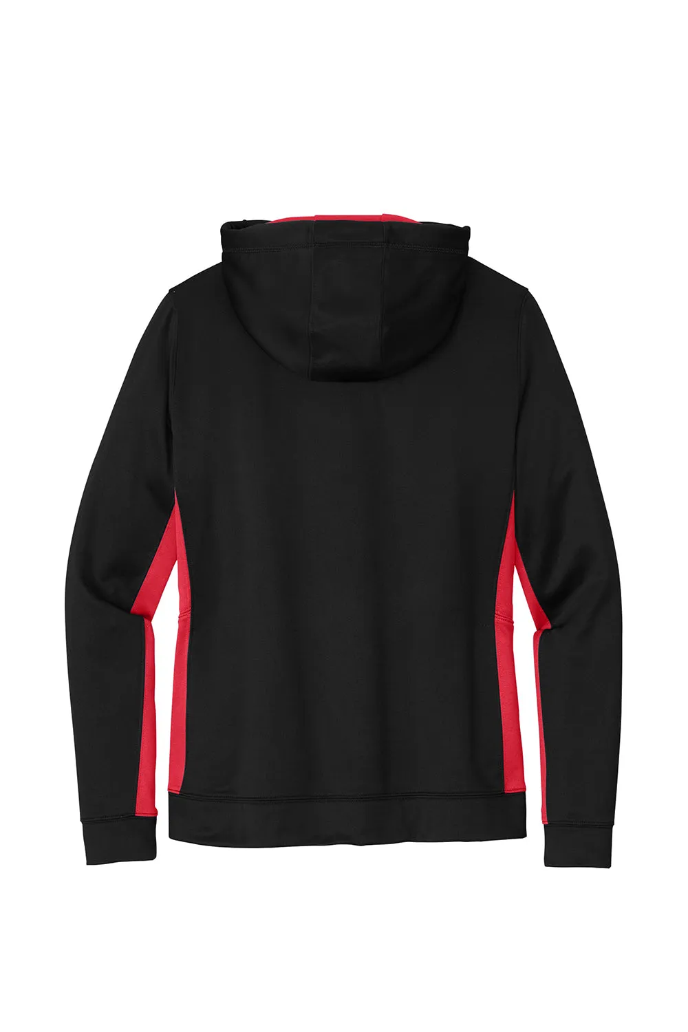 Sport-Tek Womens Sport-Wick Moisture Wicking Fleece Hooded Sweatshirt Hoodie w/ Pouch Pocket - Black/Deep Red - Closeout Clothing Sport-Tek
