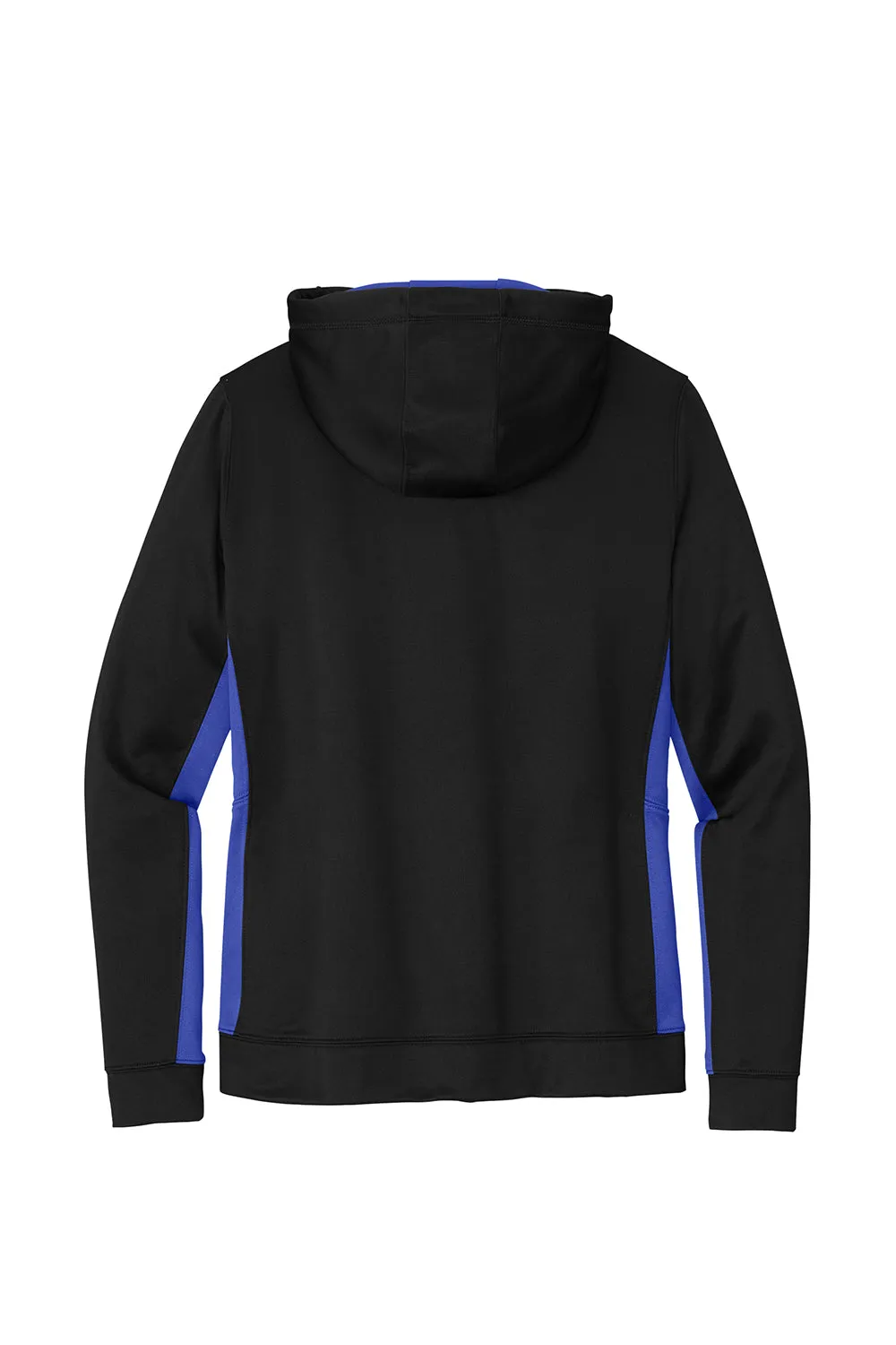 Sport-Tek Womens Sport-Wick Moisture Wicking Fleece Hooded Sweatshirt Hoodie w/ Pouch Pocket - Black/True Royal Blue - Closeout