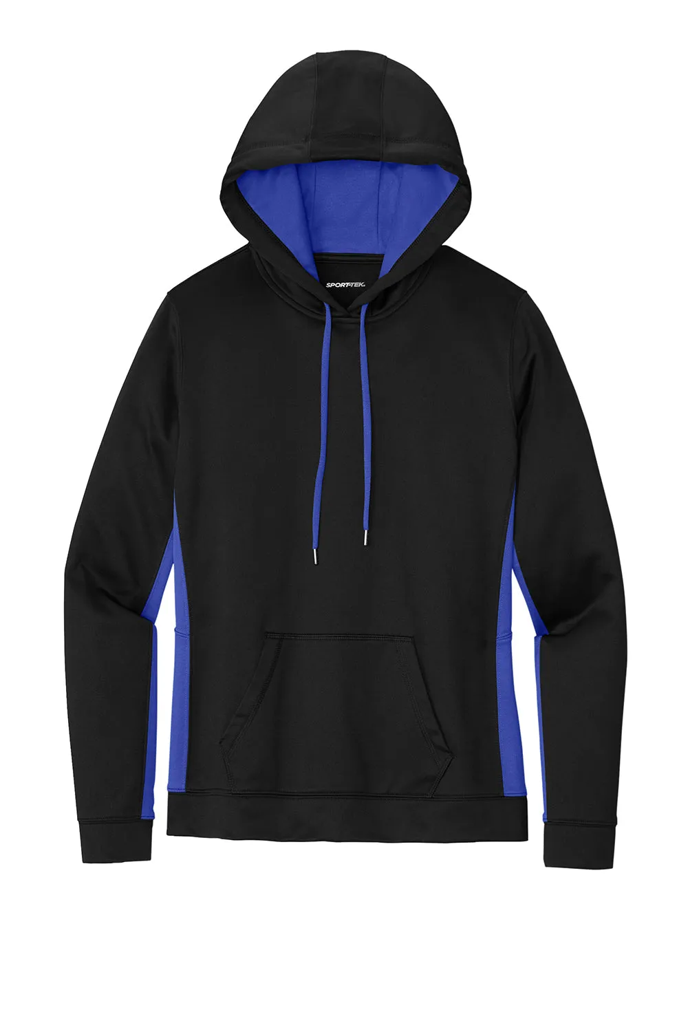Sport-Tek Womens Sport-Wick Moisture Wicking Fleece Hooded Sweatshirt Hoodie w/ Pouch Pocket - Black/True Royal Blue - Closeout