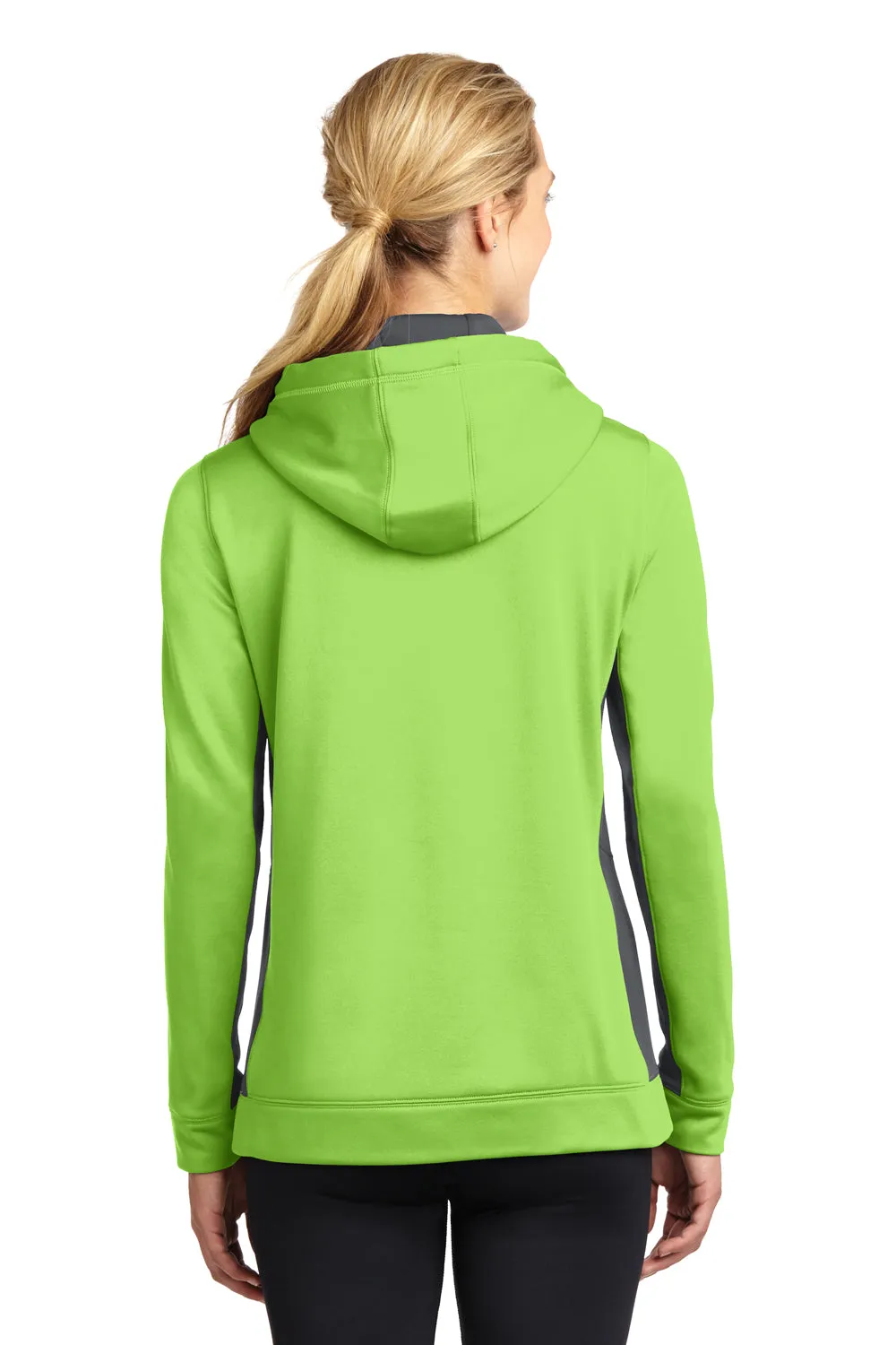 Sport-Tek Womens Sport-Wick Moisture Wicking Fleece Hooded Sweatshirt Hoodie w/ Pouch Pocket - Lime Shock Green/Dark Smoke Grey - Closeout