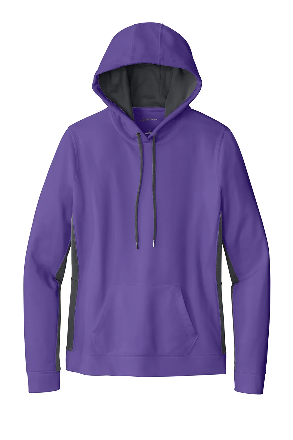 Sport-Tek Womens Sport-Wick Moisture Wicking Fleece Hooded Sweatshirt Hoodie w/ Pouch Pocket - Purple/Dark Smoke Grey - Closeout