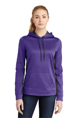 Sport-Tek Womens Sport-Wick Moisture Wicking Fleece Hooded Sweatshirt Hoodie w/ Pouch Pocket - Purple/Dark Smoke Grey - Closeout