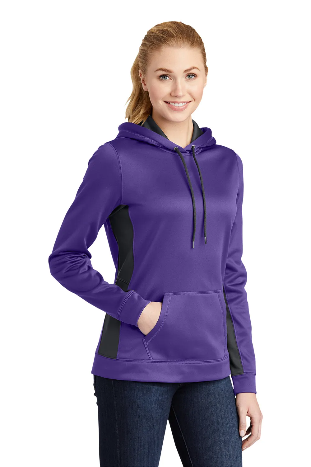 Sport-Tek Womens Sport-Wick Moisture Wicking Fleece Hooded Sweatshirt Hoodie w/ Pouch Pocket - Purple/Dark Smoke Grey - Closeout