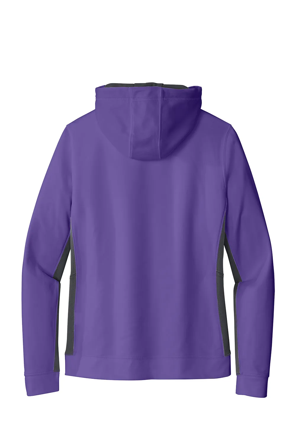Sport-Tek Womens Sport-Wick Moisture Wicking Fleece Hooded Sweatshirt Hoodie w/ Pouch Pocket - Purple/Dark Smoke Grey - Closeout
