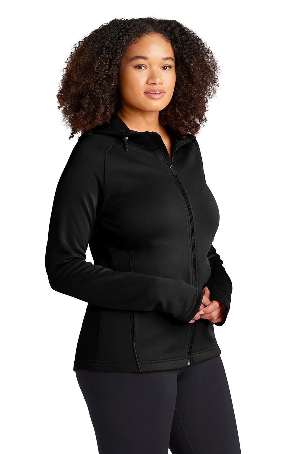 Sport-Tek Womens Tech Moisture Wicking Fleece Full Zip Hooded Sweatshirt Hoodie w/ Pockets - Black