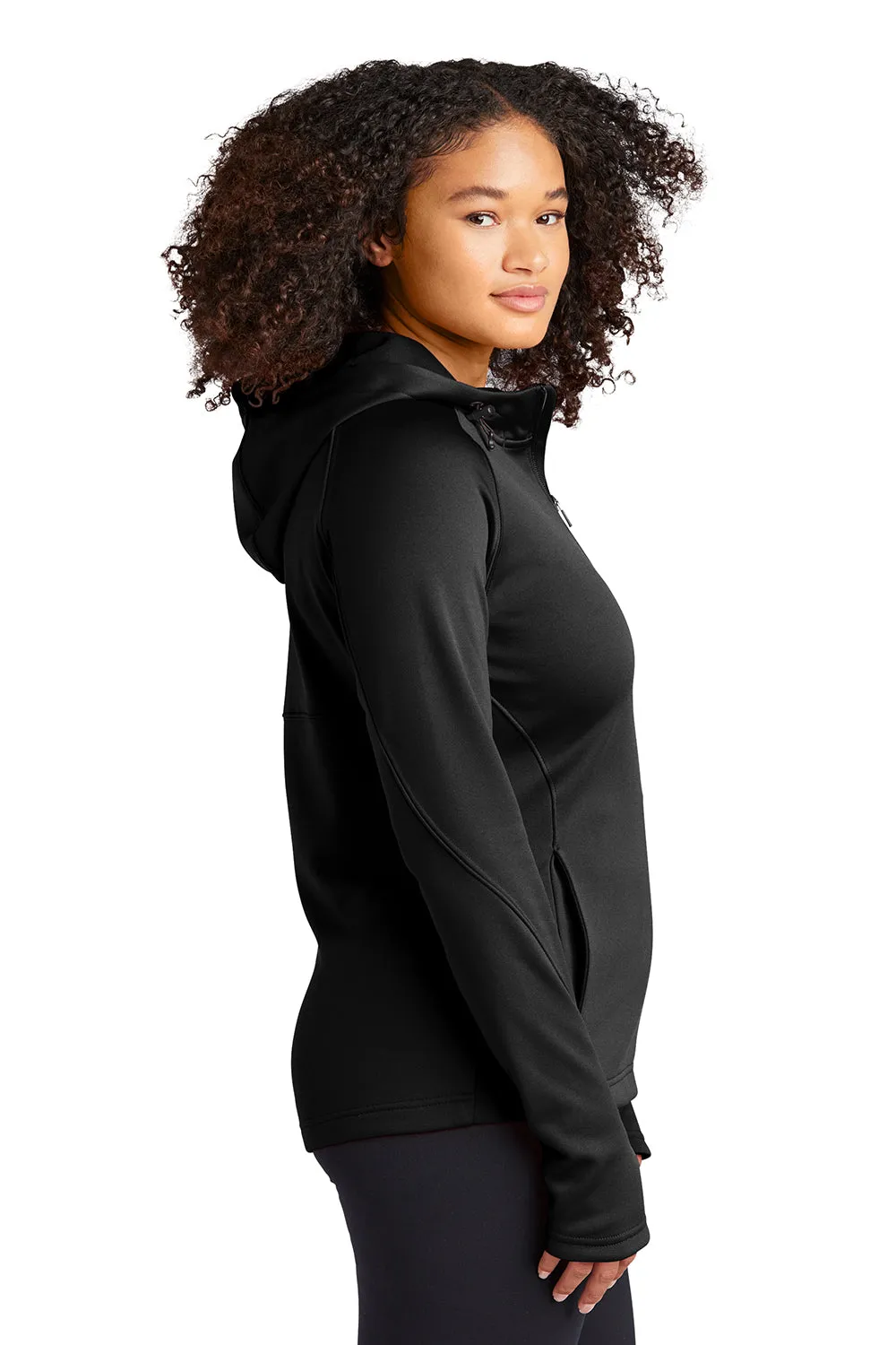 Sport-Tek Womens Tech Moisture Wicking Fleece Full Zip Hooded Sweatshirt Hoodie w/ Pockets - Black