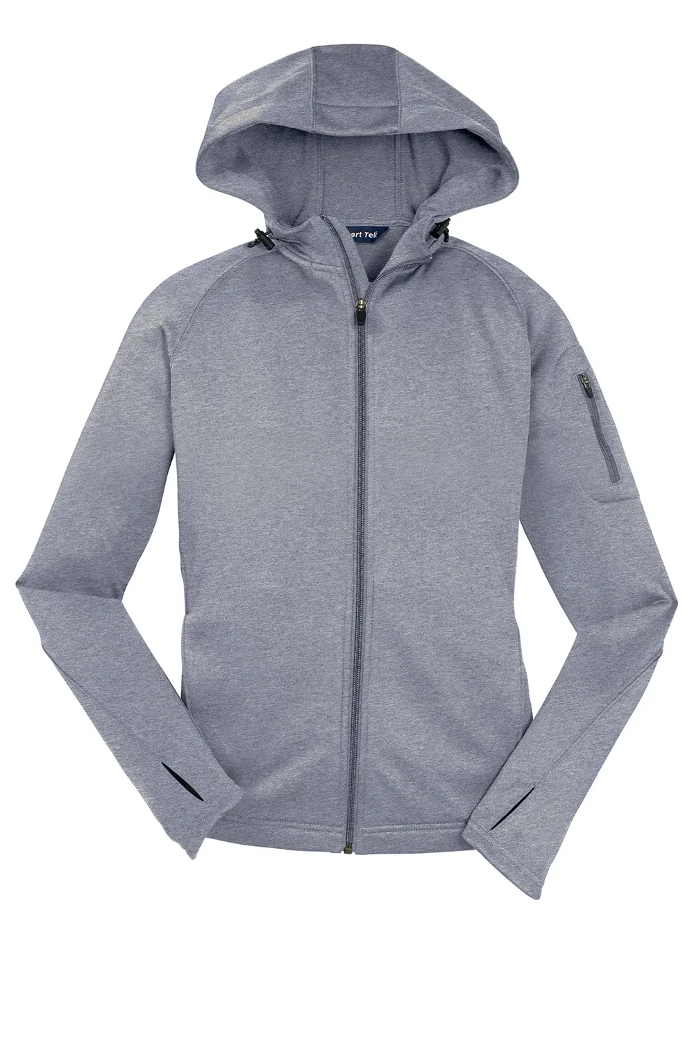 Sport-Tek Womens Tech Moisture Wicking Fleece Full Zip Hooded Sweatshirt Hoodie w/ Pockets - Heather Grey
