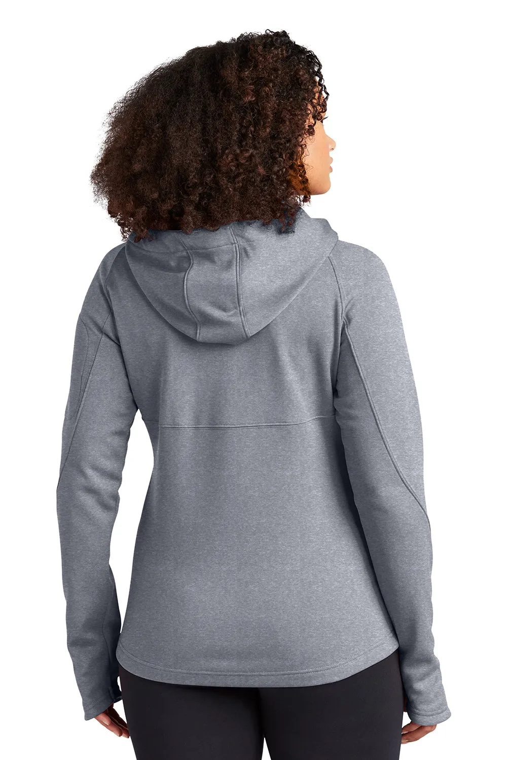 Sport-Tek Womens Tech Moisture Wicking Fleece Full Zip Hooded Sweatshirt Hoodie w/ Pockets - Heather Grey