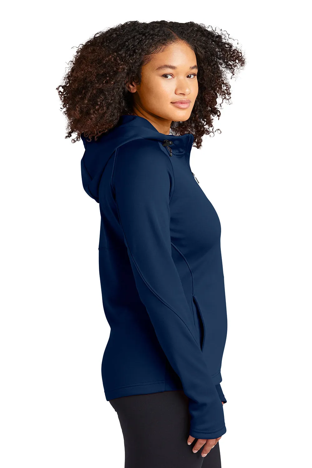 Sport-Tek Womens Tech Moisture Wicking Fleece Full Zip Hooded Sweatshirt Hoodie w/ Pockets - True Navy Blue