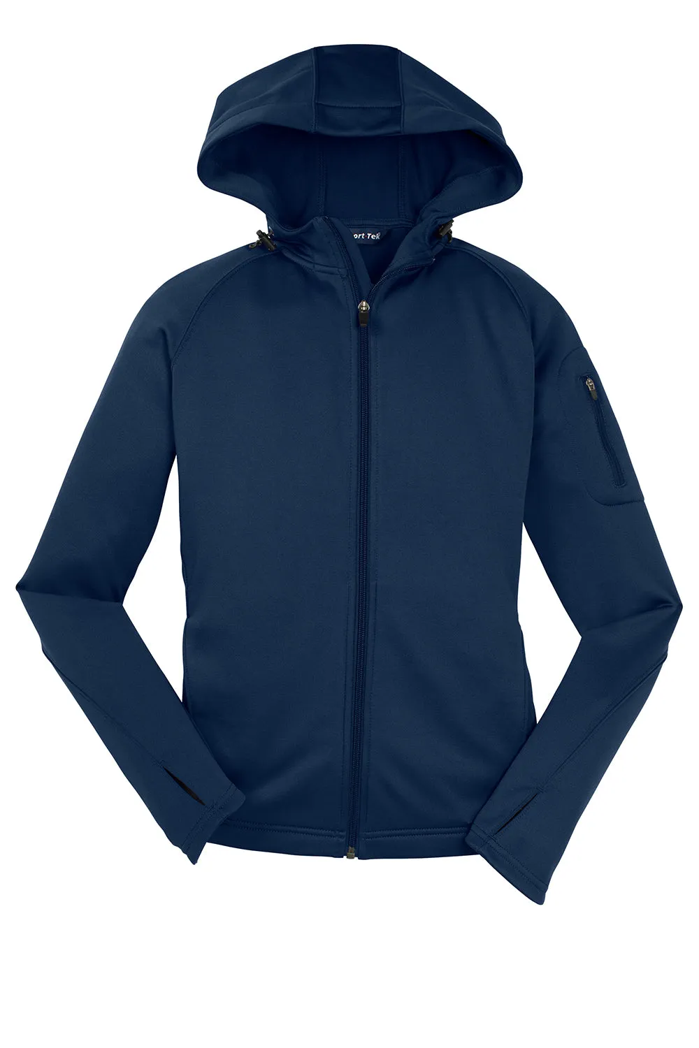 Sport-Tek Womens Tech Moisture Wicking Fleece Full Zip Hooded Sweatshirt Hoodie w/ Pockets - True Navy Blue