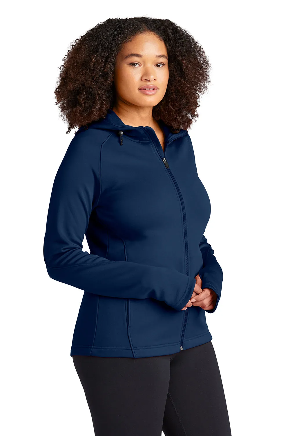 Sport-Tek Womens Tech Moisture Wicking Fleece Full Zip Hooded Sweatshirt Hoodie w/ Pockets - True Navy Blue