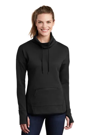 Sport-Tek Womens Triumph Fleece Cowl Neck Sweatshirt w/ Pocket - Black