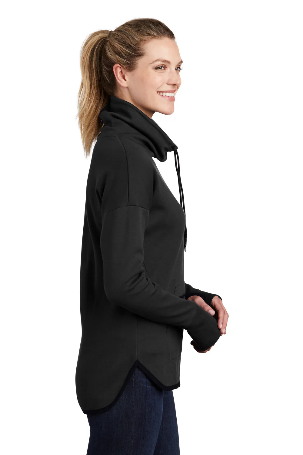 Sport-Tek Womens Triumph Fleece Cowl Neck Sweatshirt w/ Pocket - Black