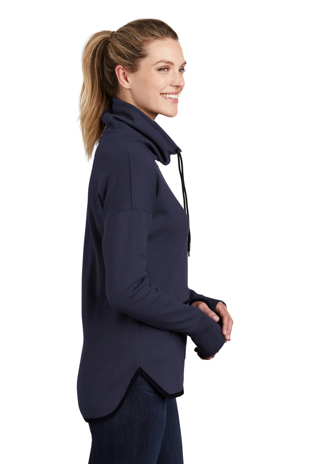 Sport-Tek Womens Triumph Fleece Cowl Neck Sweatshirt w/ Pocket - Navy Blue - Closeout
