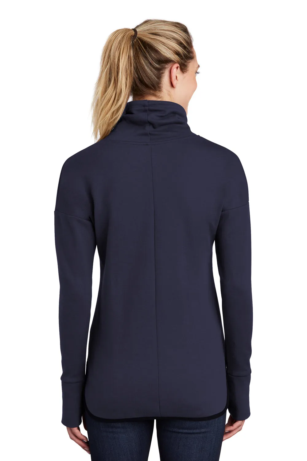 Sport-Tek Womens Triumph Fleece Cowl Neck Sweatshirt w/ Pocket - Navy Blue - Closeout