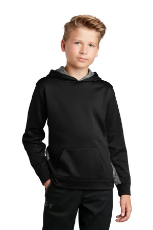 Sport-Tek Youth Sport-Wick CamoHex Moisture Wicking Fleece Hooded Sweatshirt Hoodie w/ Pouch Pocket - Black/Dark Smoke Grey