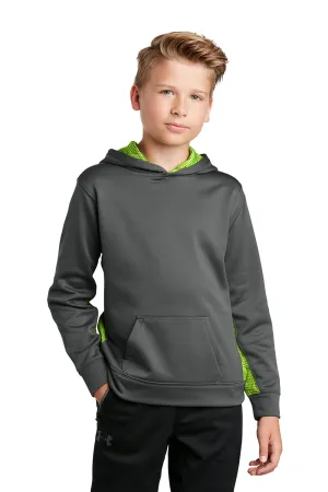 Sport-Tek Youth Sport-Wick CamoHex Moisture Wicking Fleece Hooded Sweatshirt Hoodie w/ Pouch Pocket - Dark Smoke Grey/Lime Shock Green Clothing Sport-Tek