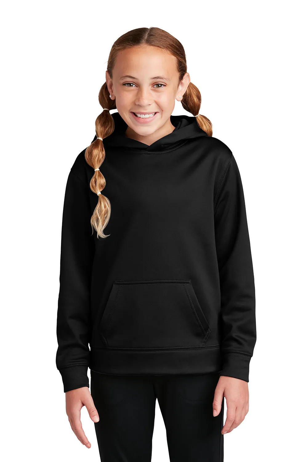 Sport-Tek Youth Sport-Wick Moisture Wicking Fleece Hooded Sweatshirt Hoodie w/ Pouch Pocket - Black