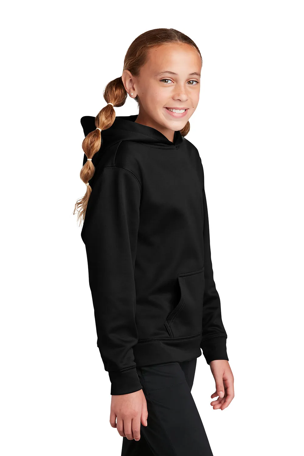 Sport-Tek Youth Sport-Wick Moisture Wicking Fleece Hooded Sweatshirt Hoodie w/ Pouch Pocket - Black