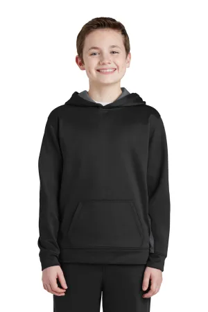 Sport-Tek Youth Sport-Wick Moisture Wicking Fleece Hooded Sweatshirt Hoodie w/ Pouch Pocket - Black/Dark Smoke Grey