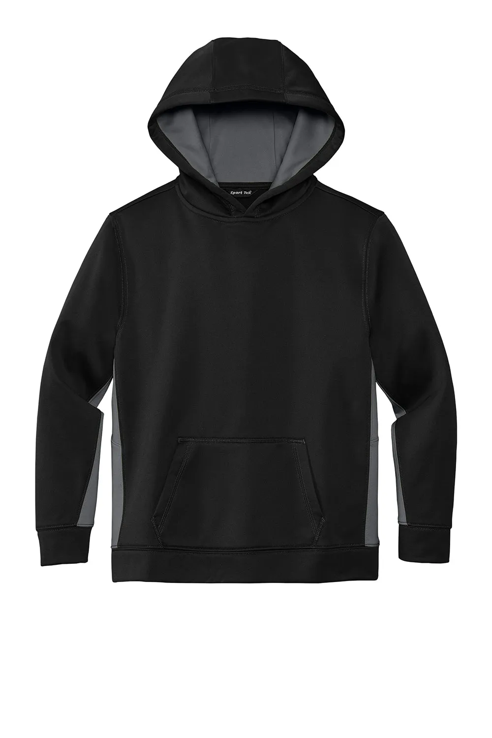 Sport-Tek Youth Sport-Wick Moisture Wicking Fleece Hooded Sweatshirt Hoodie w/ Pouch Pocket - Black/Dark Smoke Grey
