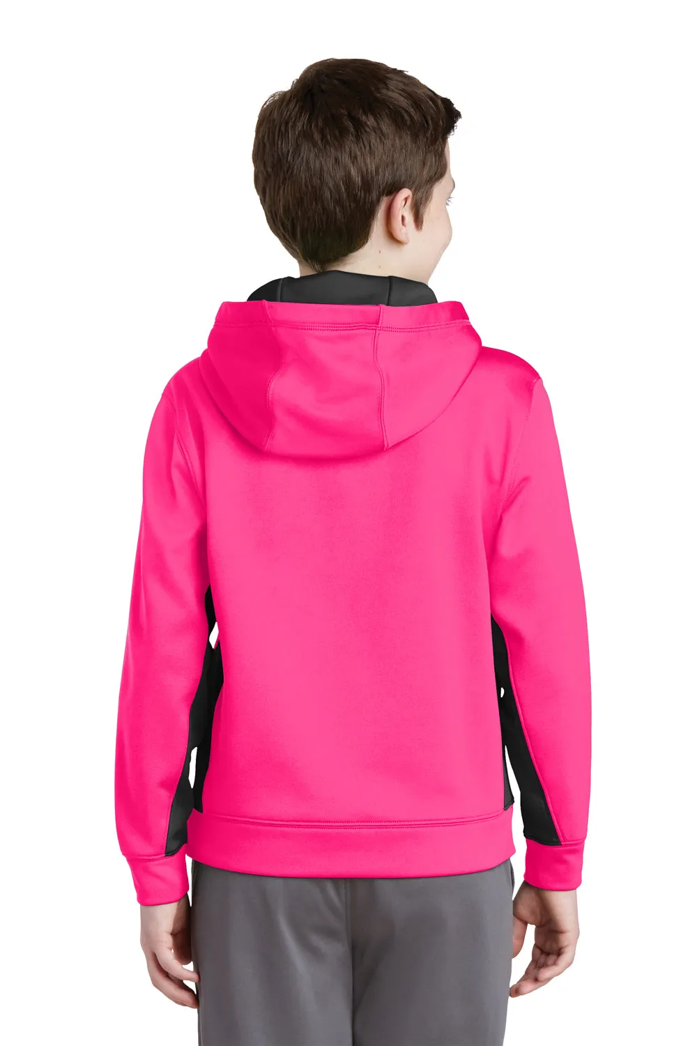 Sport-Tek Youth Sport-Wick Moisture Wicking Fleece Hooded Sweatshirt Hoodie w/ Pouch Pocket - Neon Pink/Black - Closeout