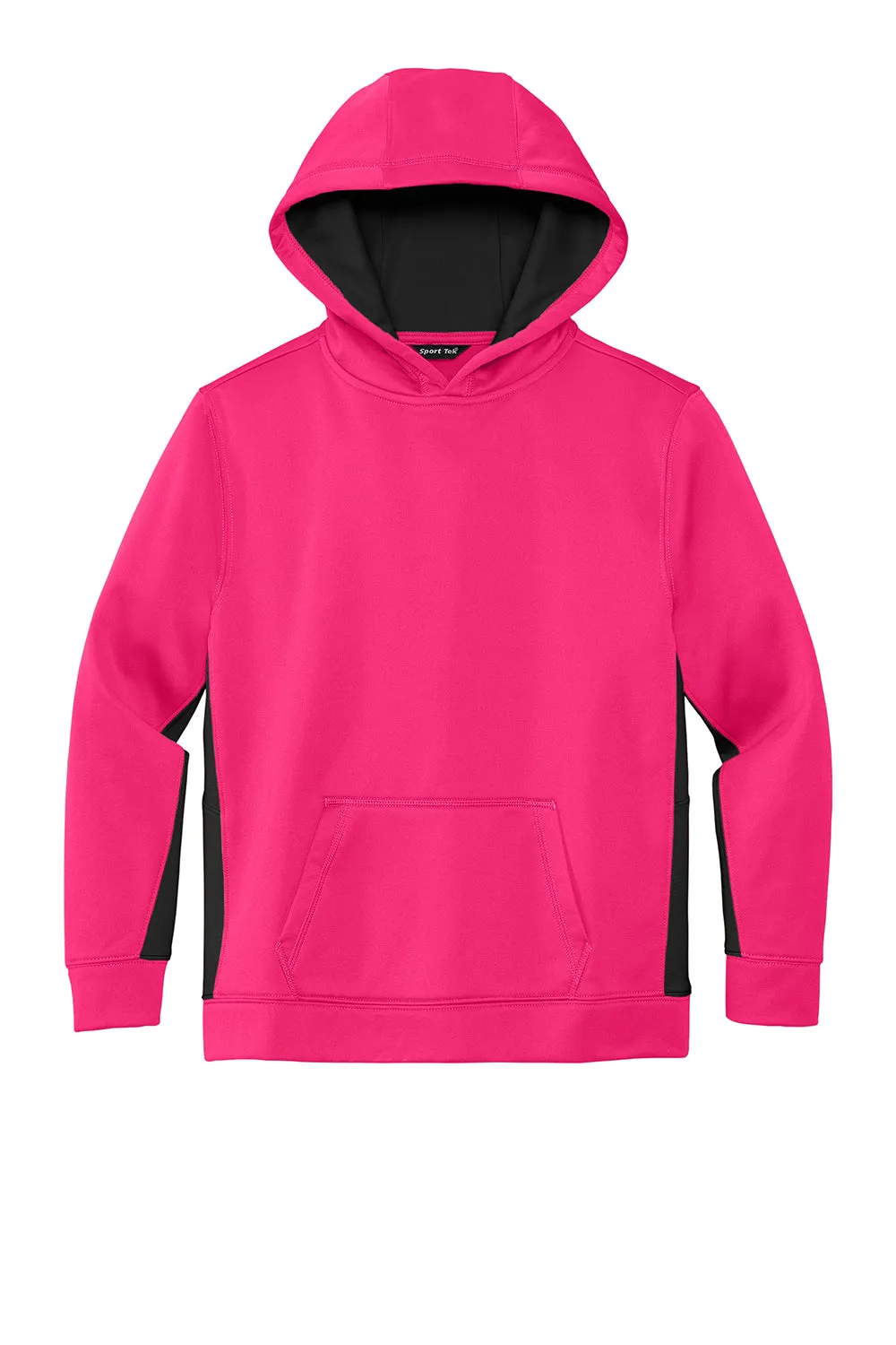 Sport-Tek Youth Sport-Wick Moisture Wicking Fleece Hooded Sweatshirt Hoodie w/ Pouch Pocket - Neon Pink/Black - Closeout