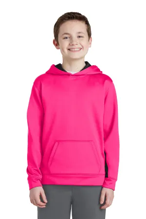 Sport-Tek Youth Sport-Wick Moisture Wicking Fleece Hooded Sweatshirt Hoodie w/ Pouch Pocket - Neon Pink/Black - Closeout