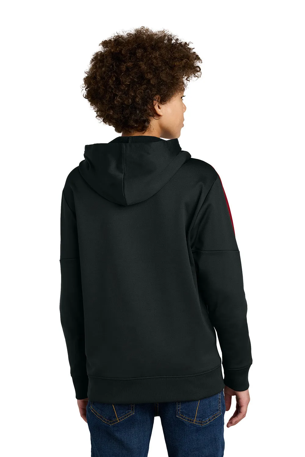 Sport-Tek Youth Sport-Wick Moisture Wicking United Fleece Hooded Sweatshirt Hoodie w/ Pouch Pocket - Black/Deep Red