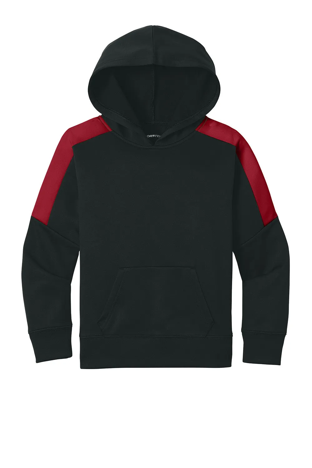Sport-Tek Youth Sport-Wick Moisture Wicking United Fleece Hooded Sweatshirt Hoodie w/ Pouch Pocket - Black/Deep Red