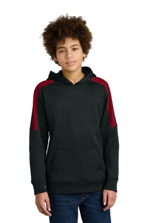 Sport-Tek Youth Sport-Wick Moisture Wicking United Fleece Hooded Sweatshirt Hoodie w/ Pouch Pocket - Black/Deep Red